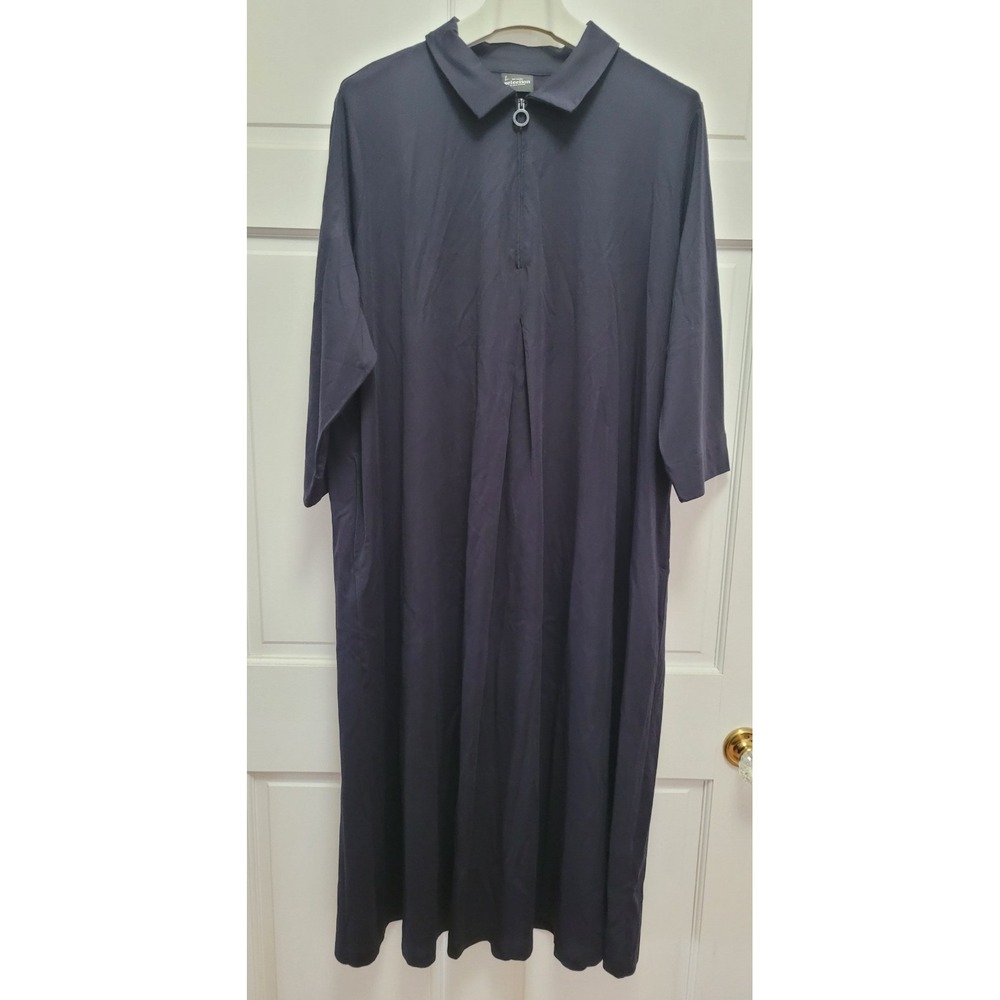 Ulla Popken Women's Collared 3/4 Sleeve 1/2 Zip Midi Dress - Navy Blue‎ - 20/22